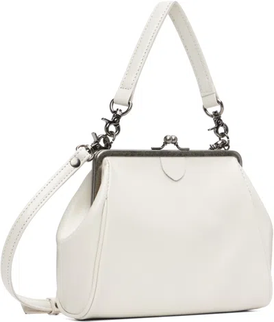 Y's Off-white Semi-matte Leather Metal Clasp Bag