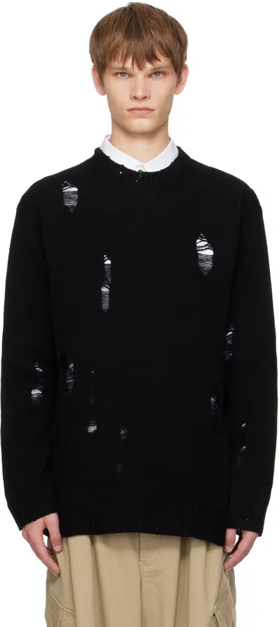 Yohji Yamamoto Black Plain Stitch Crashed Round Neck Sweater In Multi