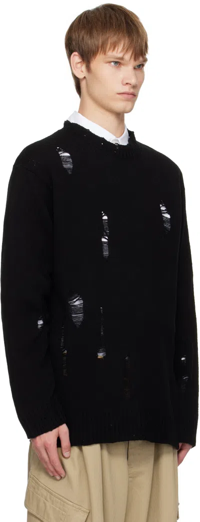 Yohji Yamamoto Black Plain Stitch Crashed Round Neck Sweater In Multi