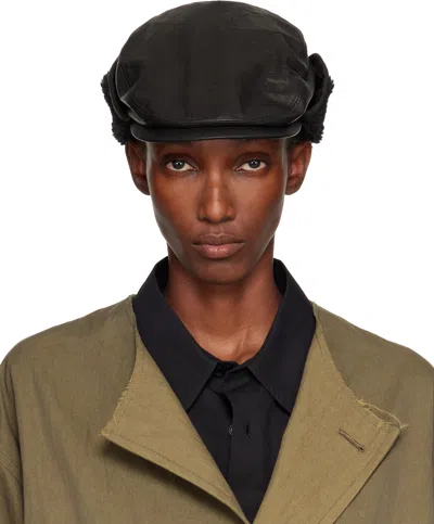 Y's Black Soft Leather Ear Muff Cap In Black