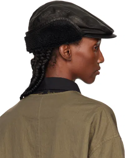 Y's Black Soft Leather Ear Muff Cap In Black