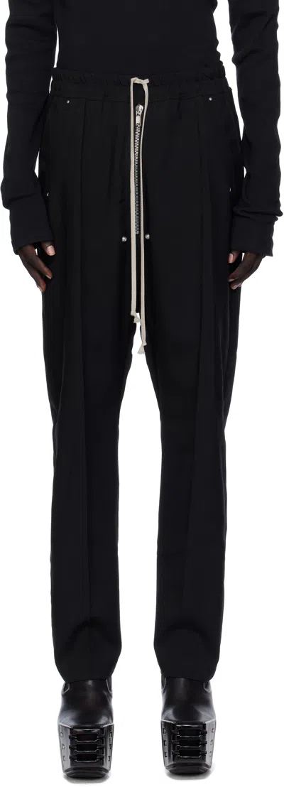 Rick Owens Black Drawstring Button Trousers In Black