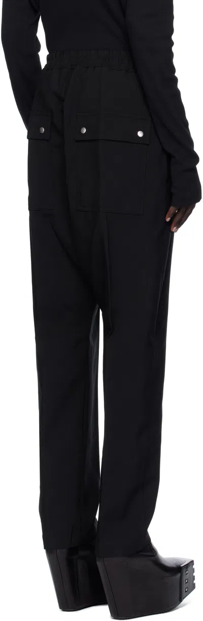 Rick Owens Black Drawstring Button Trousers In Black