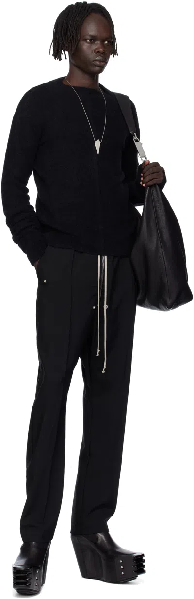 Rick Owens Black Drawstring Button Trousers In Black