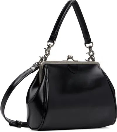 Y's Black Semi-matte Leather Metal Clasp Bag