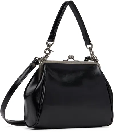 Y's Black Semi-matte Leather Metal Clasp Bag