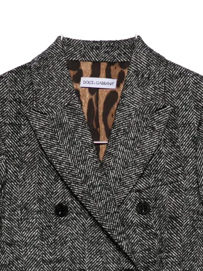 Dolce & Gabbana Herringbone Double-breasted Blazer In Black