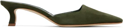 Manolo Blahnik Khaki Moiramu Mules In Green