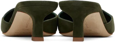 Manolo Blahnik Khaki Moiramu Mules In Green