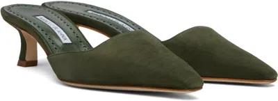 Manolo Blahnik Khaki Moiramu Mules In Green