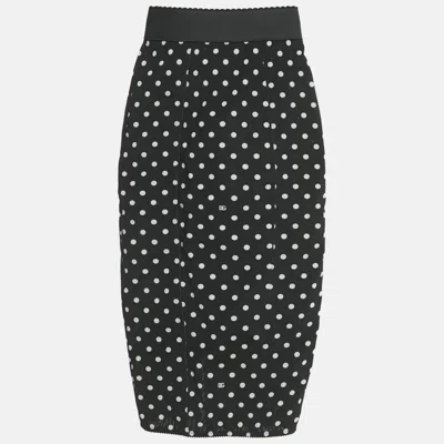 Pre-owned Dolce & Gabbana Black Polka Dot Print Mesh Midi Skirt Xs
