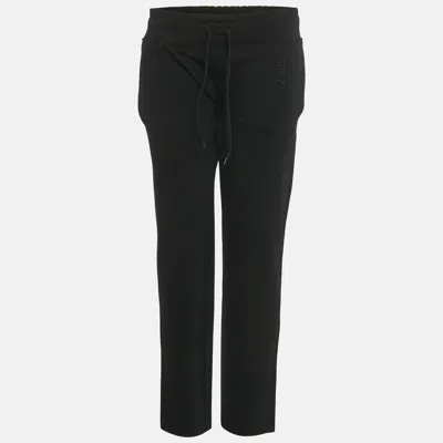 Pre-owned Burberry Black Tb Embroidered Crepe Gresham Drawstring Trousers S