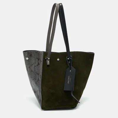 Pre-owned Jimmy Choo Green/grey Suede And Python Twist Tote