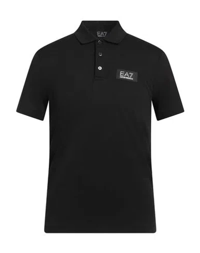 Ea7 Man Polo Shirt Black Size M Modal, Polyester In Black