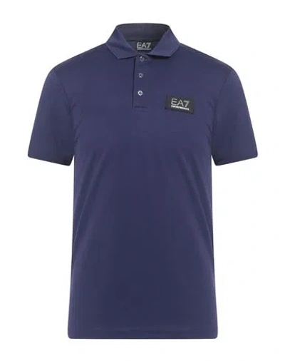 Ea7 Man Polo Shirt Navy Size L Modal, Polyester In Blue