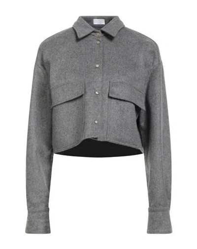 Brunello Cucinelli Woman Shirt Grey Size 14 Virgin Wool In Gray
