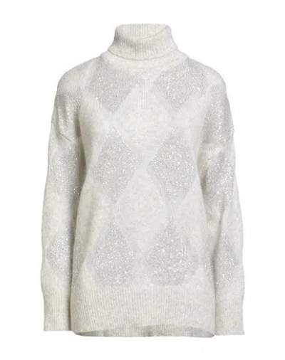 Brunello Cucinelli Grey High Neck Sweater With Dazzling Argyle Motif In Neutral