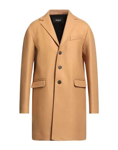 Dsquared2 Man Coat Camel Size 42 Virgin Wool, Polyamide, Elastane In Brown