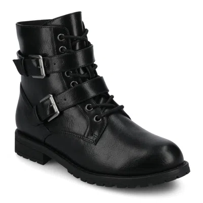 Journee Collection Journee Women's Juliah Buckle Detail Lace-up Ankle Boots In Black