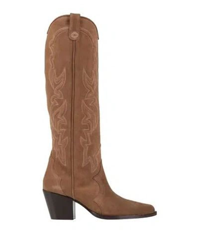 Maje Woman Boot Camel Size 8 Leather In Brown