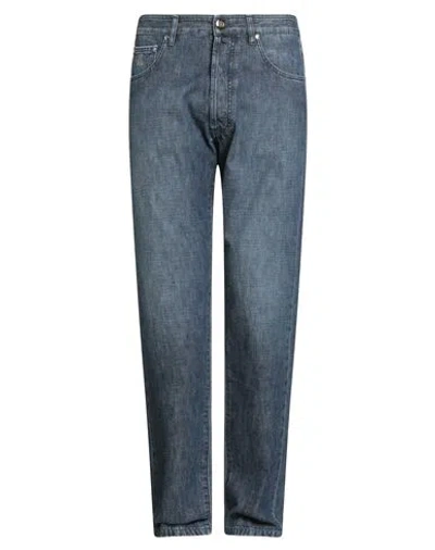 Moorer Dark Blue Jeans In High Quality Denim In Blue