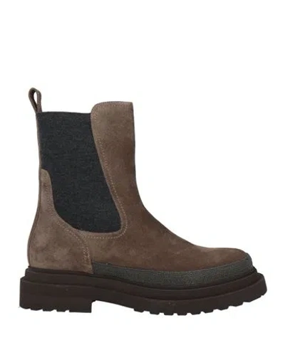 Brunello Cucinelli Chunky Sole Suede Ankle Boots With Contrast Panel In Blue