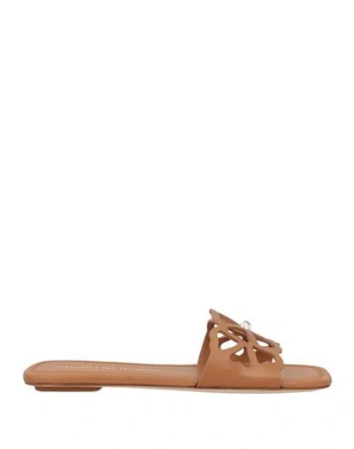 Stuart Weitzman Jasmine Leather Cutout Flat Slide Sandals In Brown