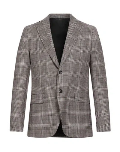 Tombolini Man Blazer Chocolate Brown Size 46 Virgin Wool In Gray