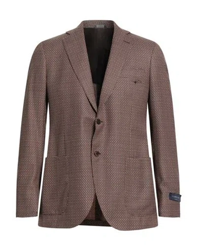 Tombolini Man Blazer Brown Size 40 Wool In Brown