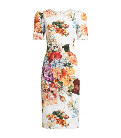 Dolce & Gabbana Bouquet-print Dress In Cretonne In White