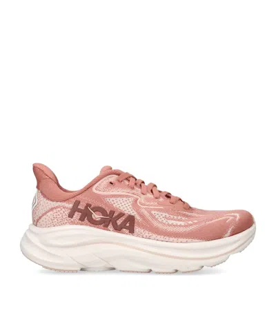 Hoka Clifton 10 Rubber-trimmed Jacquard-mesh Sneakers In Pink
