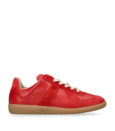 Maison Margiela Replica Leather And Suede Sneakers In Red