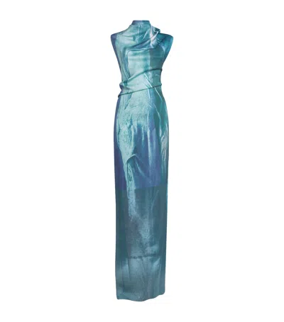 Jean Paul Gaultier Satin Dress Asymmetric Neckline In Blue