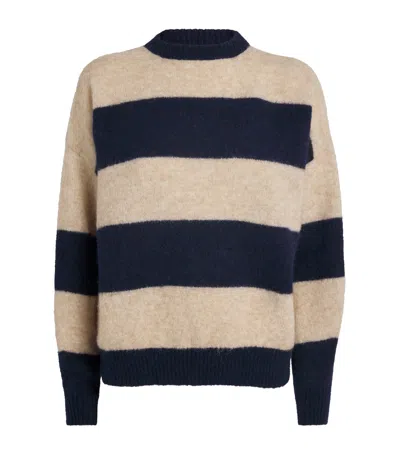 Weekend Max Mara Striped Long Sleeve Crew Neck Sweater In Gold