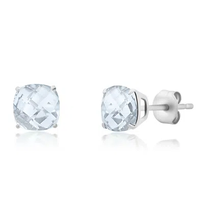 Maxcolor Sterling Silver 6mm Cushion Cut Checkerboard Gemstone Stud Earrings In Metallic