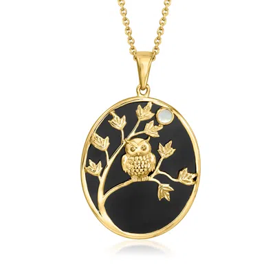 Ross-simons Onyx And Mother-of-pearl Owl Pendant Necklace In 18kt Gold Over Sterling In Burgundy