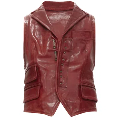 Dsquared2 Distressed Leather Hook Bar Cropped Vest In Burgundy