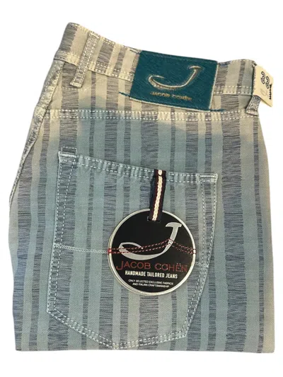Jacob Cohen Style 656 Jumbo Pinstripe Cotton Pants In Blue
