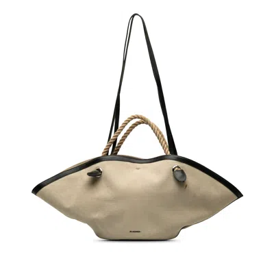 Jil Sander Canvas Sombrero Satchel In Brown
