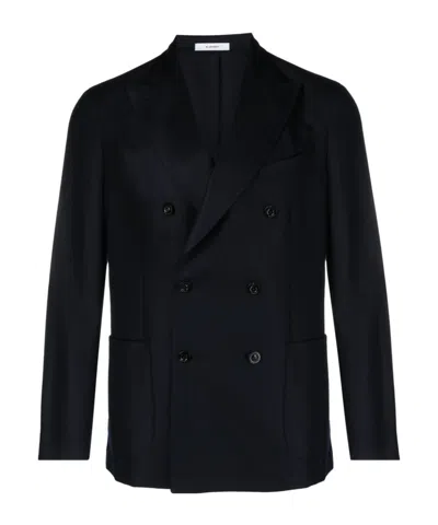 Boglioli Virgin Wool And Cotton Double-breasted K-jacket In Dark Blue