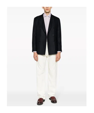 Boglioli Virgin Wool And Cotton Double-breasted K-jacket In Dark Blue