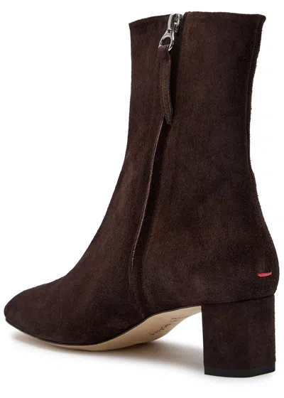 Aeyde 45mm Millie Suede Block-heel Boots In Brown