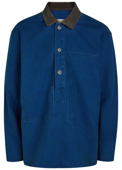 Jw Anderson Long Sleeve Polo Shirt With Patch Pocket In Blue
