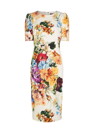 Dolce & Gabbana Bouquet-print Dress In Cretonne In Neutral