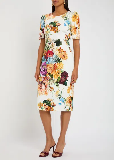 Dolce & Gabbana Bouquet-print Dress In Cretonne In Neutral