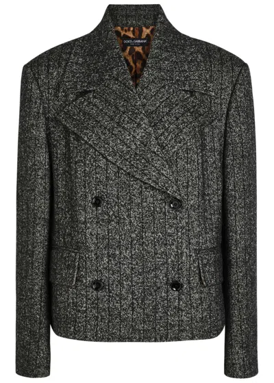 Dolce & Gabbana Striped Double-breasted Jacket In Black