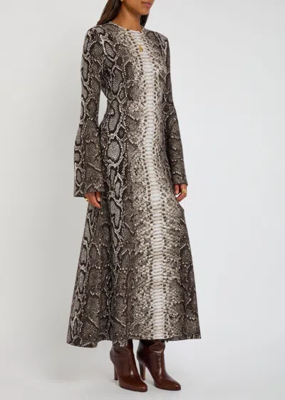 Gabriela Hearst Snake-effect Jacquard-knit Cashmere And Silk Blend Maxi Dress In Gray