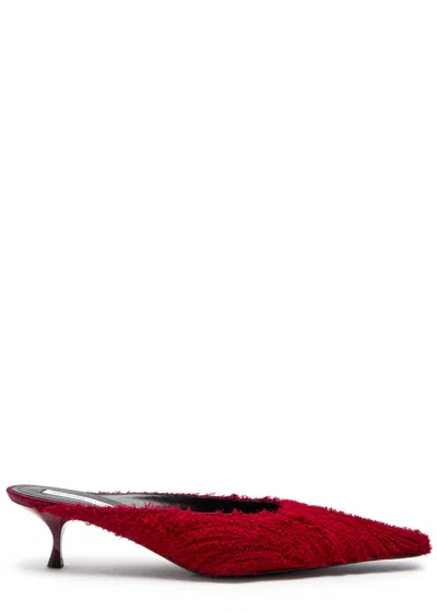 Victoria Beckham 45mm Sloan Pointed-toe Fringed Mules In Red