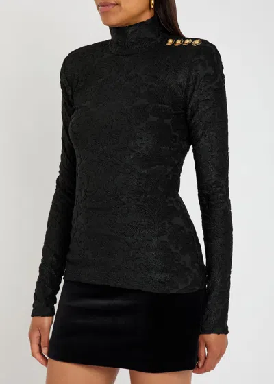 Balmain Buttoned Ls Bouclette Baroque Top In Black