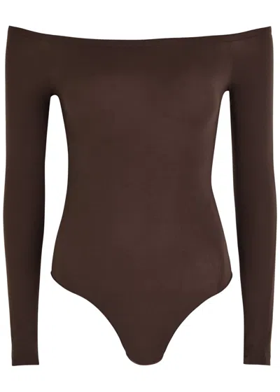 Alaïa Bare-shouldered Bodysuit In Brown